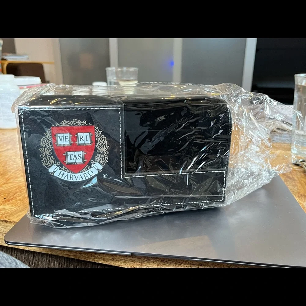 Black Leather Desk Caddy w/ Official Harvard Insignia - New in Box